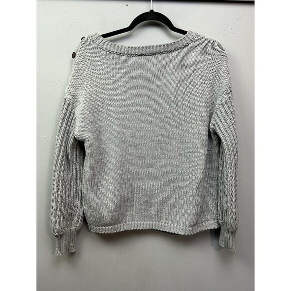 Belle by Belldini pullover sweater Womens Large Button shoulder knit Gray Chunky - Picture 2 of 8